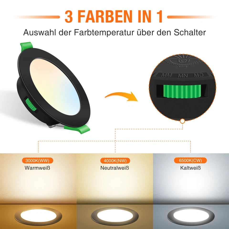 1-24x Led Einbaustrahler Dimmbar 4W-22W 3CCT Flach Slim Bad Einbau Spot Schwarz - Bild 4 von 4