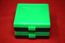 2 x AMMO BOXES GREEN 100 Rounds each of storage 9MM / 380 - FREE SHIPPING