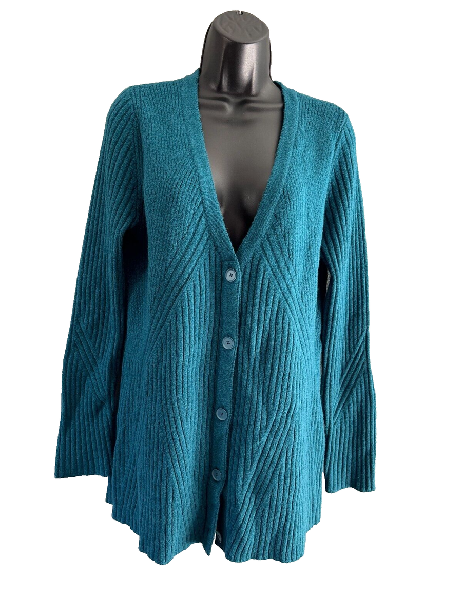 Cabi Style #3712 Long Sleeve Teal Deco Button Front Cardigan Sweater Medium