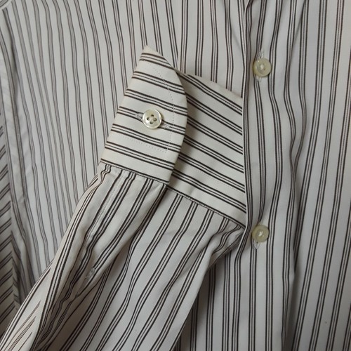 HICKEY FREEMAN Brown Striped 100% Cotton Mens Luxury Dress Shirt 16 R - Picture 3 of 12