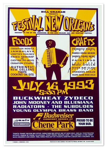 Póster del Festival de Nueva Orleans 1993 Mark Arminski trigo sarraceno Zydeco Bill Graham