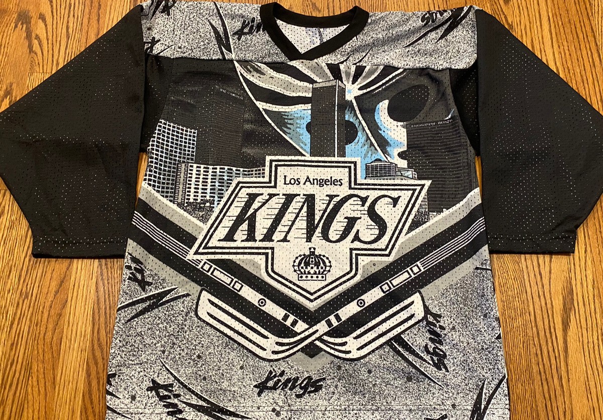 90s LOS ANGELES KINGS スタジャン 黒白 ストライプ つれなかっ NHL 