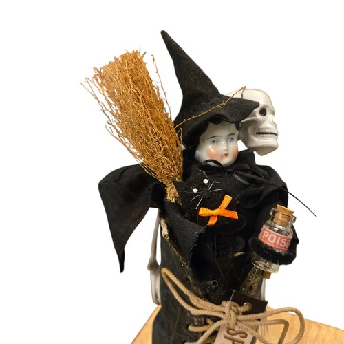 Witch Boot Assemblage Art Creepy Halloween Skeleton Black Cat Sculpture OOAK - Picture 5 of 22