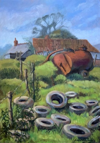 Farming, Nr Longleat - Maravillosa pintura al óleo grande contemporánea de granja - Imagen 2 de 10