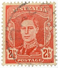 Vintage Rare Australia King George VI 2 1/2d Red Stamp, 1942 #1