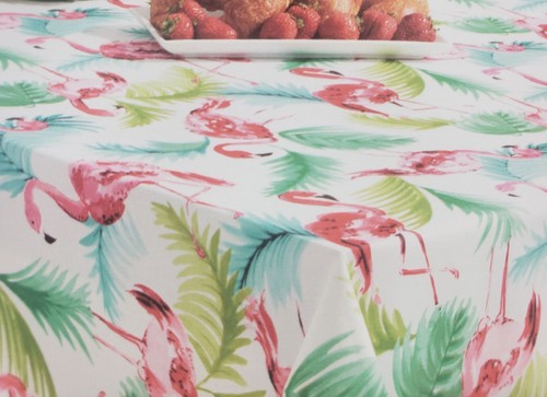 Bedruckte Stofftischdecke, 60"x104" länglich, Flamingo & tropische Blätter, Amscan - Bild 4 von 11