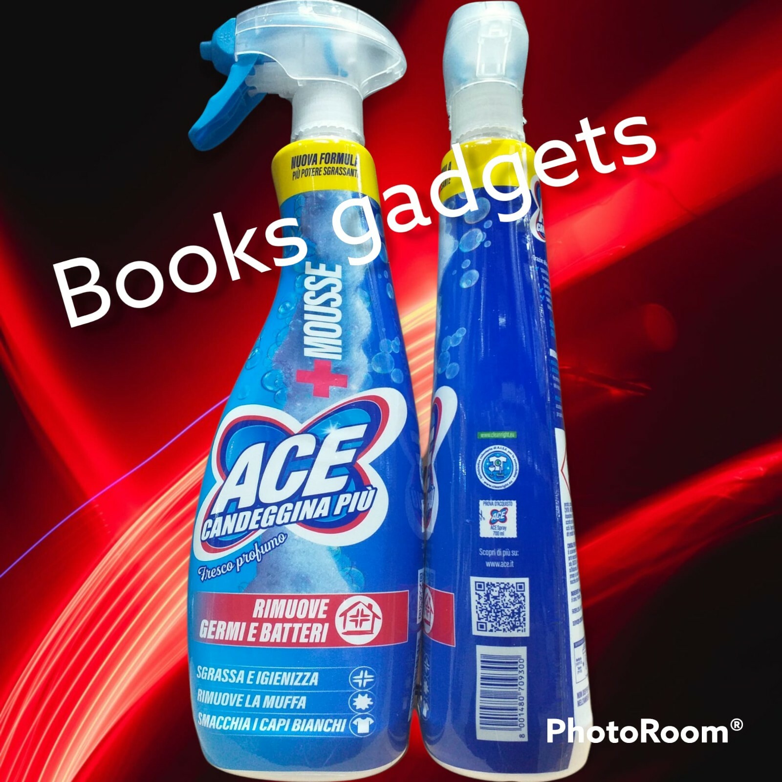 11pz Ace Spray Ace Candeggina più +Mousse Rimuove Germi e Batteri Fresco Profumo