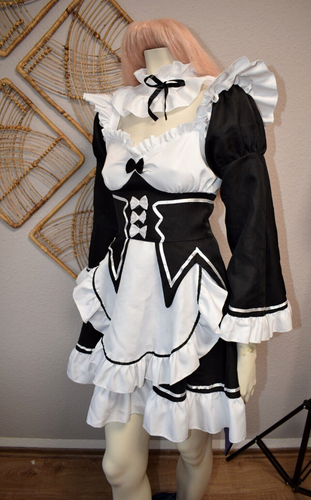 🖤 Anime Ram Rem Cosplay Kostüm Outfit S 36 Manga inklusive Zopf in rosa 🖤 - Bild 2 von 12