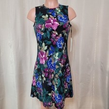 Calvin Klein Jersey Shift Dress Women's Size 2 Keyhole Back Floral Print NWT