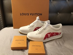 LOUIS VUITTON Supreme Sneakers Shoes White Red Monogram Authentic 6/40 men | eBay