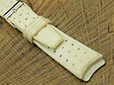White Rubber w Silver Tone Buckle 19mm Swiss made Watch Band Vintage Unused NOS