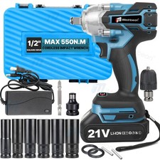 21V Cordless Impact Wrench 1/2" 550Nm High Torque Brushless Drill 3.0 Ah Battery