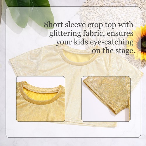 Unisex Kids Dancewear Short Sleeve Top Ballet T-shirt Stretch Costume Dance - Picture 33 of 85