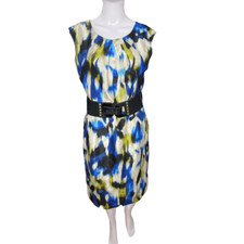 Tahari Arthur S Levine Belted Dress Womens Size 4 Blue Multicolor