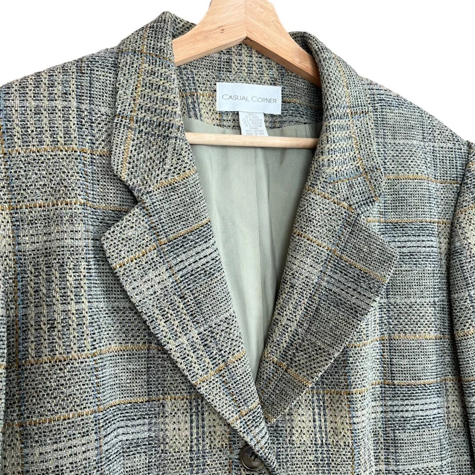 Blazer Tweed Vintage Años 90 Informal Esquina Manga Larga Multicolor Mezcla Lana 18 Foto 3 de 4