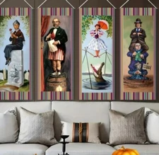 Set of 4 Haunted Mansion Stretching Portrait In/Outdoor Nylon Halloween Decor