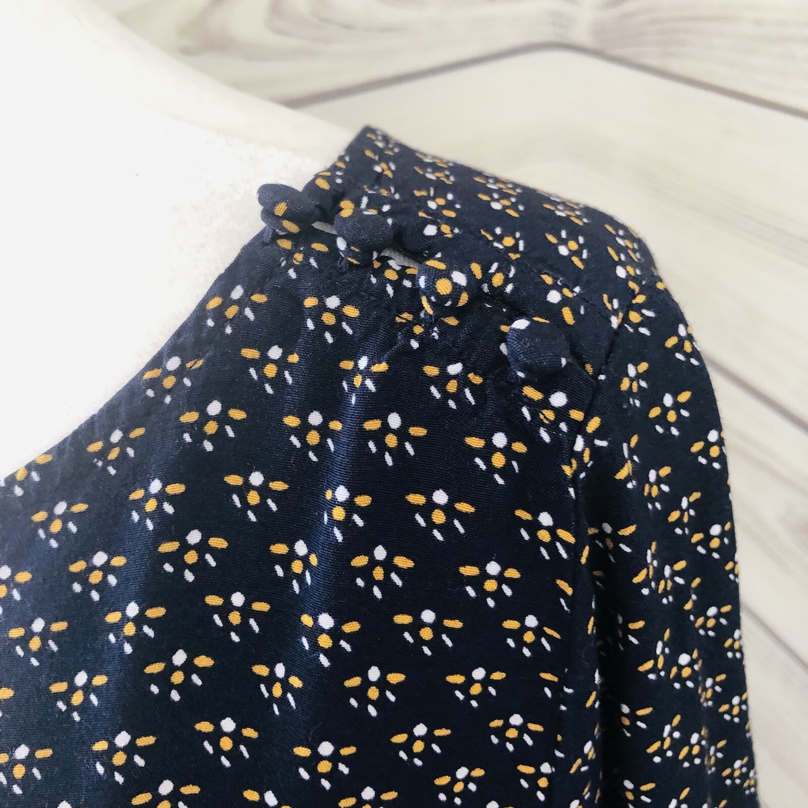 Gap Navy Yellow Patterned Button Shoulder Blouse - image 3