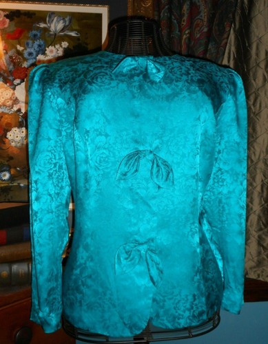 Camicetta seta 18 blu acqua verde raso jacquar nuova con etichetta e sciarpa grande Anne Klein - Foto 1 di 9