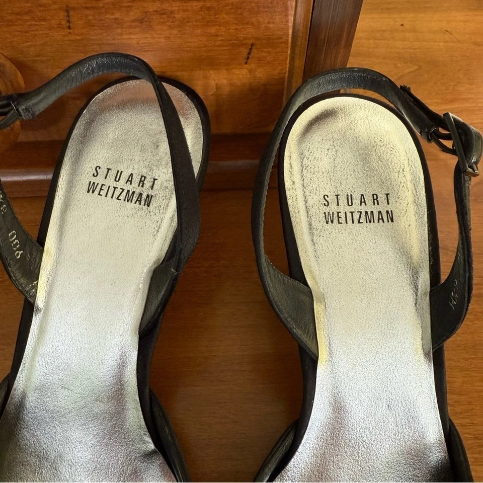 Stuart Weitzman Negro Satinado Gatito Tacones Estrás Arco Punta Mujer 8.5 Foto 3 de 4