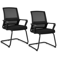 Black Ergonomic Mesh Guest Chair with Lumbar Support for Office Home