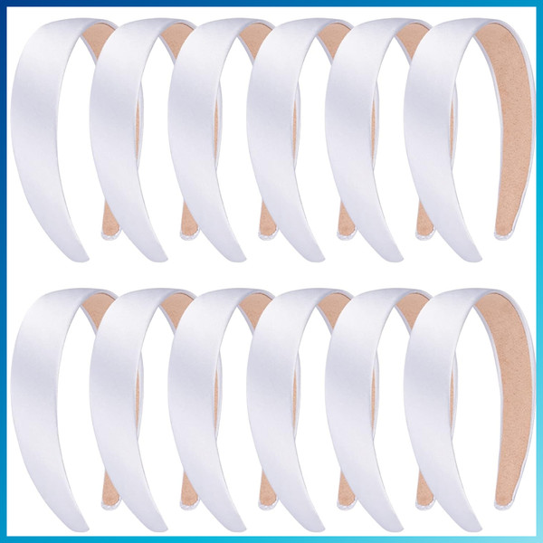 12 StüCk Satin Haarreifen Damen 1 Inch Breit StirnbäNder FüR MäDchen Weiß-image