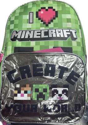 Large Backpack - Minecraft - I Love w/Lunch Bag School Bag 16''