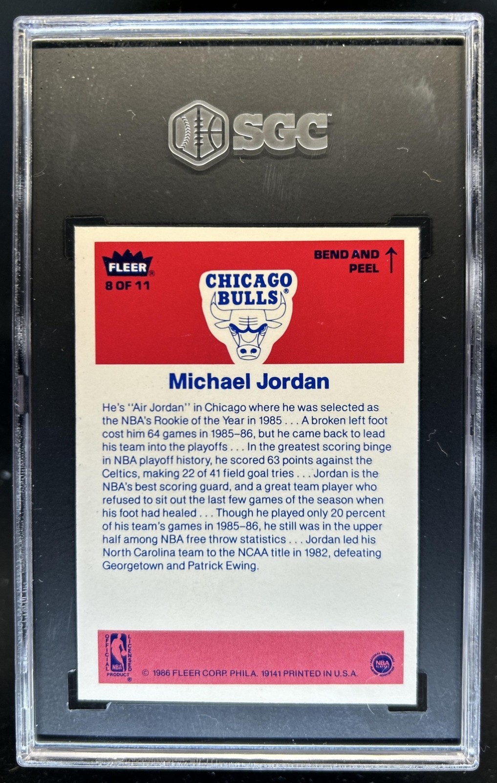 1986-87 Fleer Michael Jordan Stickers RC #8 Bulls SGC 7 Rookie view 2
