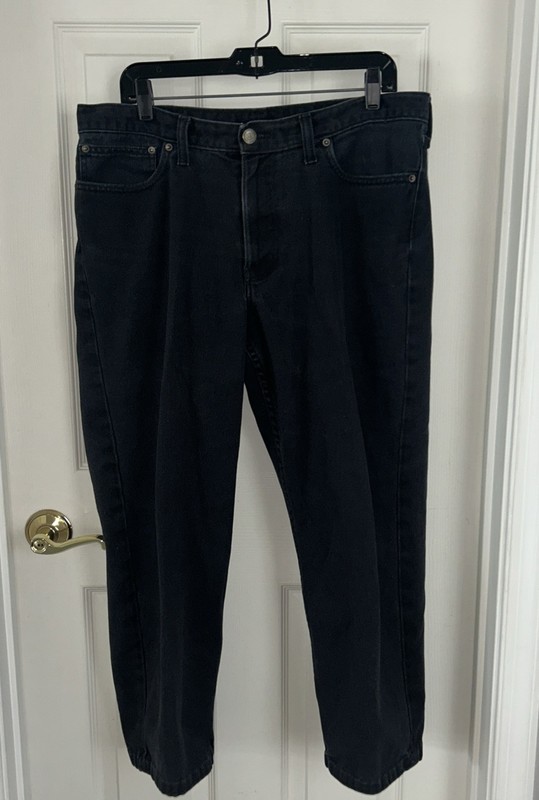 MEN'S NAVY BLUE COTTON JEANS- BY: LAND'S END TRADITIONAL FIT- SIZE: WAIST 35 IN.