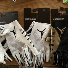 6-2025-Nike Jordan -Vapor Jet Knit Football Gloves 8.0-White/Black/Gold- LG