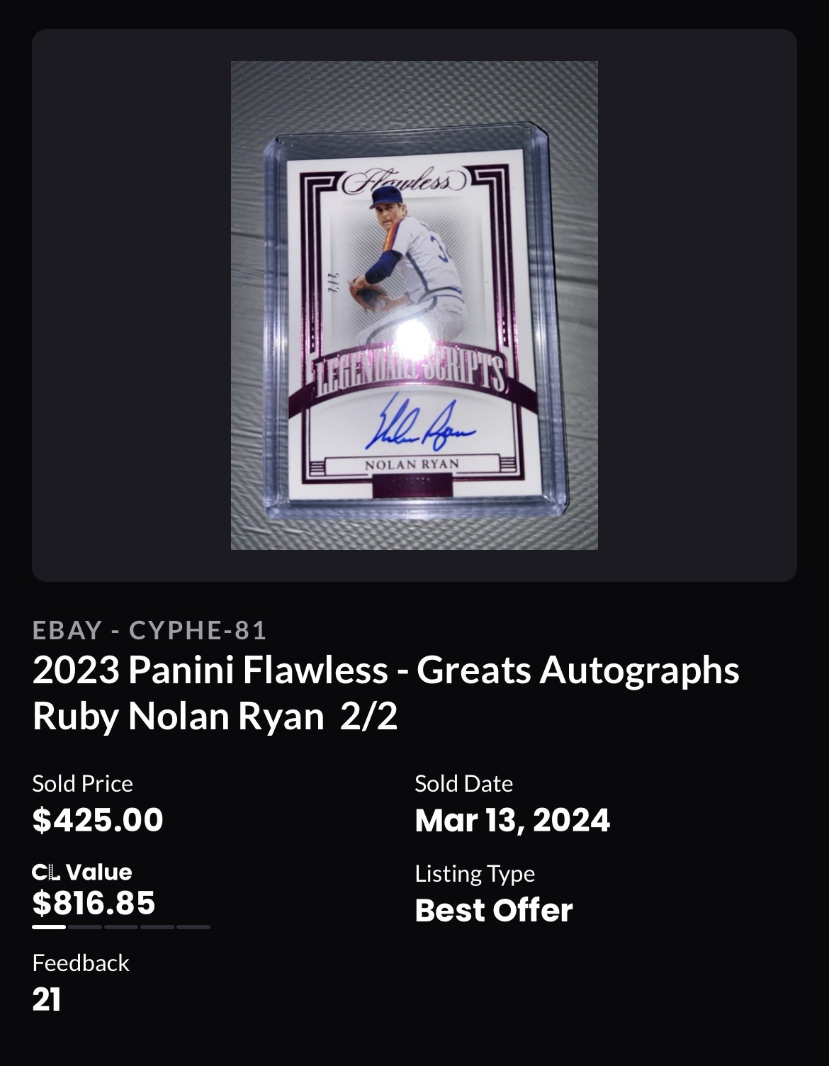 Nolan Ryan Flawless legendary Scripted Autograph 1/2 Houston Astros HOF eBay 1/1 view 3