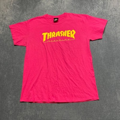 Thrasher Magazine Live To Skate Skate or Die T Shirt Mens Large Pink Cotton Tee