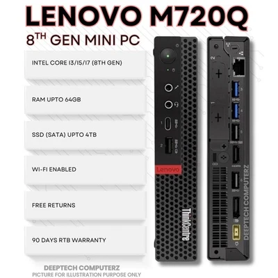 Lenovo ThinkCentre M720Q Mini PC Core i7-8700 64GB RAM DDR4 2TBSSD WiFi Micro PC - Image 1 of 4