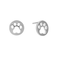Silverly Sterling Silver Stud Earrings 925 Round Cut-Out Dog Cat Pet Paw Studs
