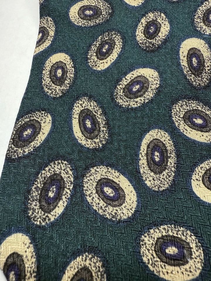 Corbata de seda verde con medallón beige azul jacquard Robert Talbott Studio para hombre EE. UU. Foto 2 de 4