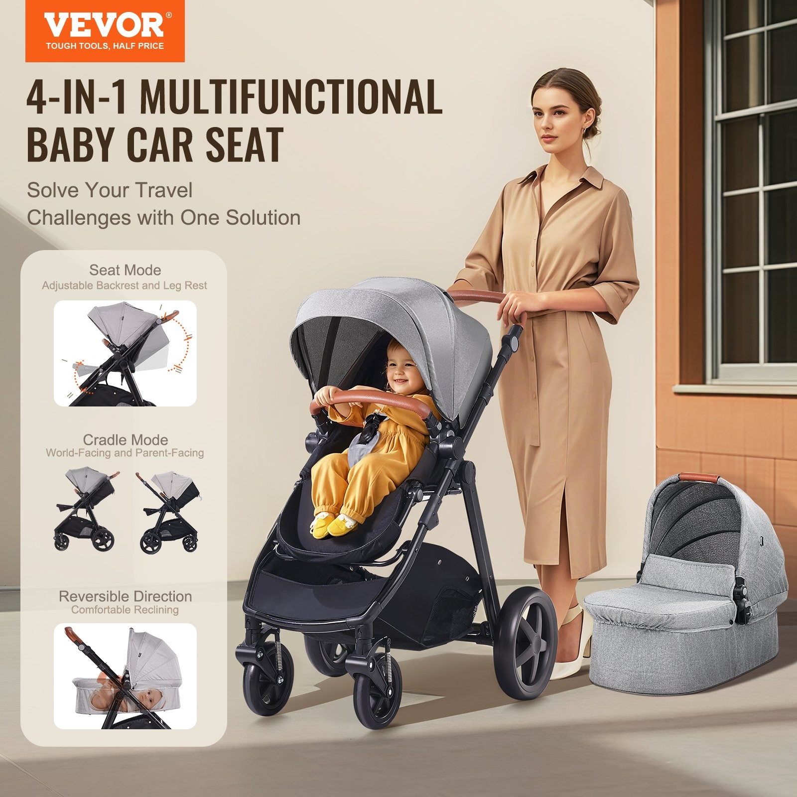 NEW Travel System Stroller with Infant Bassinet,2-in-1 Baby Cradle Stroller Comb