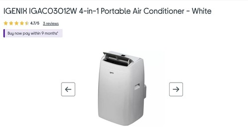 IGENIX IGAC03012W 4 - 1  PORTABLE AIR CONDITIONER,HEATER,FAN AND DE-HUMIDIFIER.