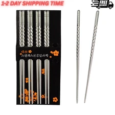 5Pairs Premium Reusable Metal Stainless Steel Chopsticks Lightweight Chop Sticks