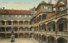 Stuttgart Schlosshof im alten Schloss Ansichtskarte Innenhof Arkaden Statue