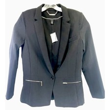 White/ Black Long Crepe Black Button Blazer Sz 10 A2 NWTs
