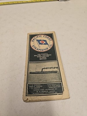Antique 1906 Pacific Coast Steamship Co Time Table Schedule Route Brochure Map