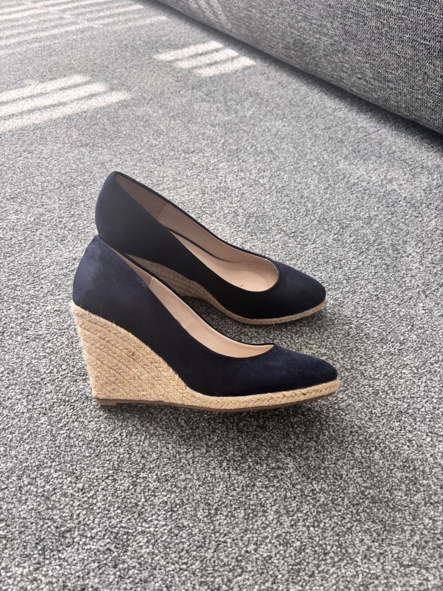 Ladies Monsoon Navy Blue Suede Wedge Shoes Excellent Condition