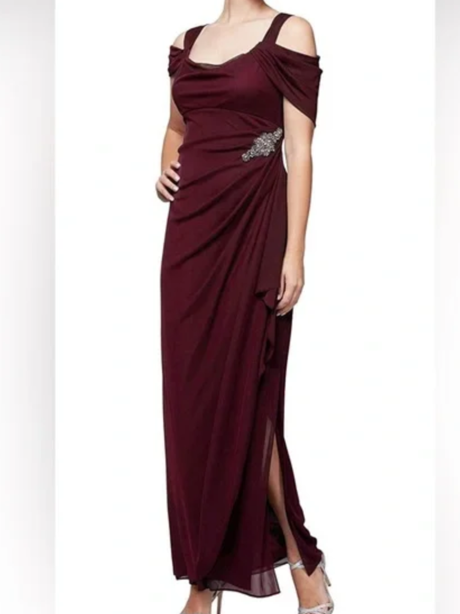 Alex Evenings Womens Embellished Cold Shoulder Evening Dress Purple 16