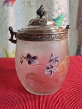 SUPERBE SEAU POT A BISCUIT  ÉMAILLÉ SIGNÈ VICTOR SAGLIER Les Violettes