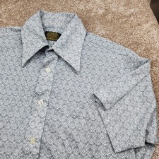 Sears Mens Store Perma Prest Knit Dress Shirt Gray Geometric LShort Sleeve