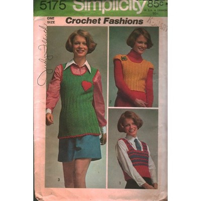 Vintage 1972 Simplicity 5175 Crochet Pattern Misses Pullover Tops Vest Heart One