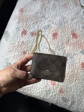 Coach Brown Chain Logo Wallet for Women, Folding Credit Card Pouch