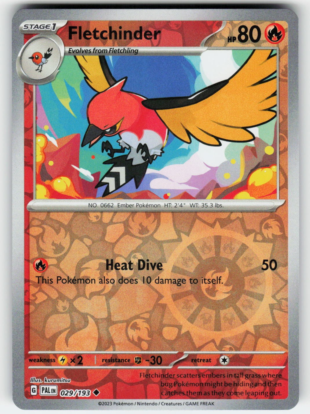 Fletchinder 029/193 Paldea Evolved Uncommon Pokemon TCG Reverse Holo Near Mint
