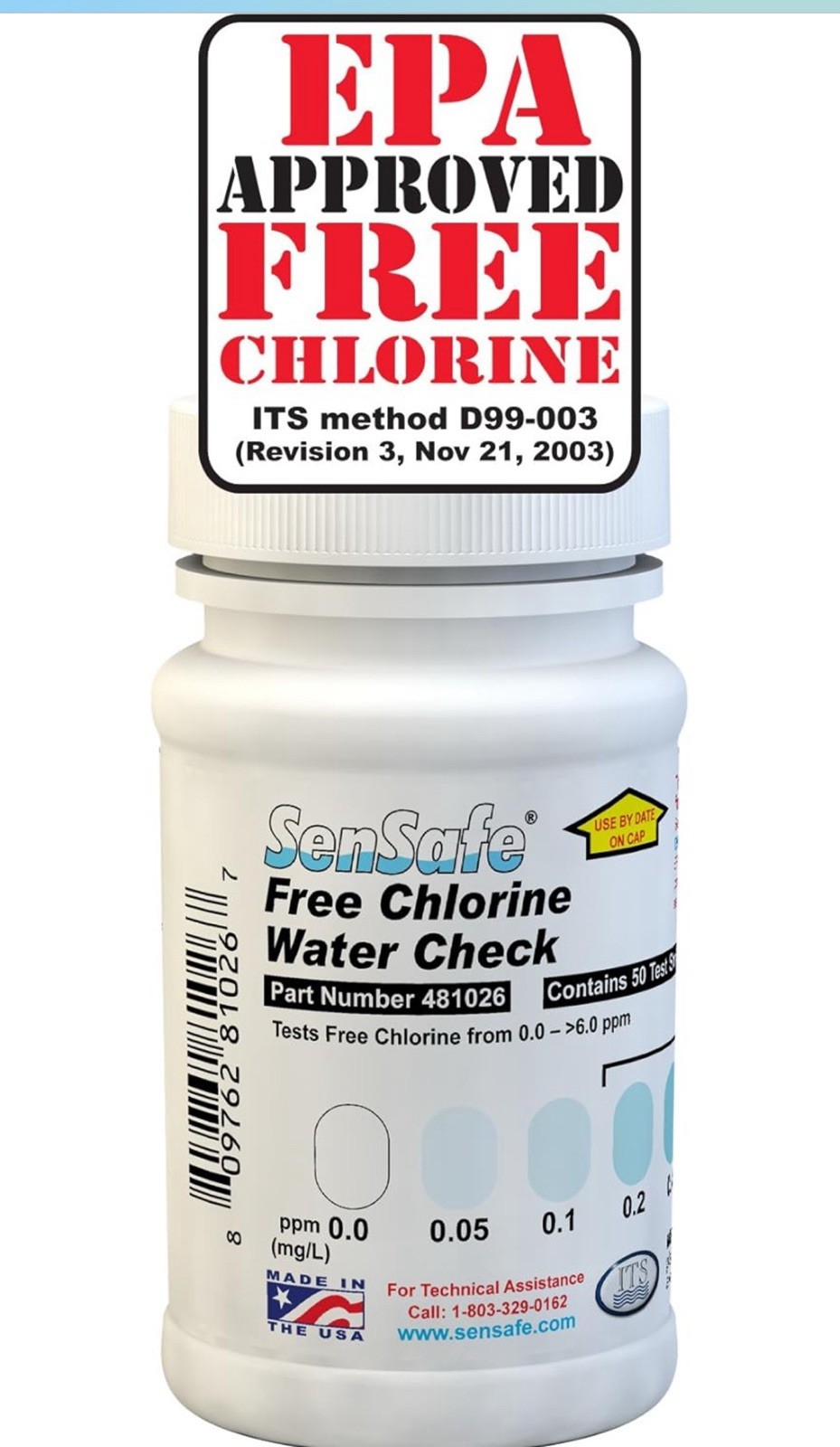 Industrial Test Systems SenSafe 481026 Free Chlorine Test Strip | USEPA Appro...