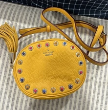 Kate Spade Devoe Street Tinley Yellow Leather Crossbody Bag Colorful Studs