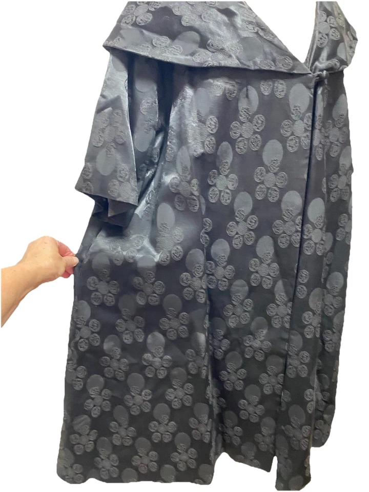 Chaqueta Abrigo Trapecio Columpio Brocado Asiático Satinado Negro Años 50 De Colección M/L Sí Foto 2 de 4